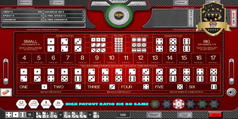 High payout ratio Sic Bo game at 777pub